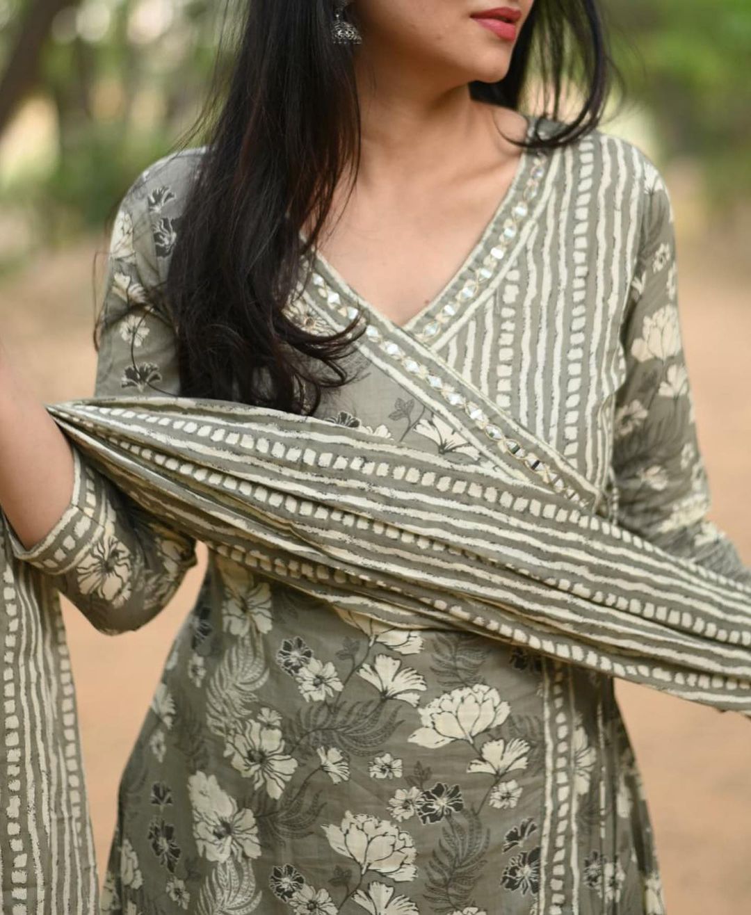 Angrakha Three Piece Set Finished With HandWork Dark Colour