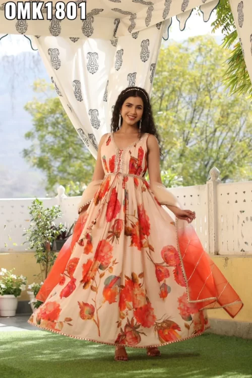 BEAUTIFUL ONE PIECE LONG MALMAL BLOCK PRINT GOWN